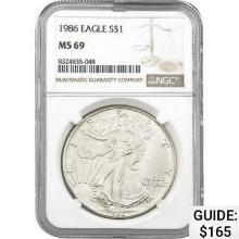 1986 American Silver Eagle NGC MS69