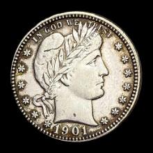 CLOSELY UNCIRCULATED 1901-O Silver Barber Quarter