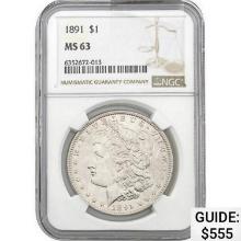 1891 Morgan Silver Dollar NGC MS63
