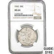 1942 50C Walking Liberty Half Dollar NGC MS64