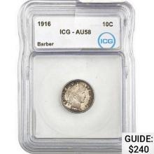 1916 Barber Dime ICG AU58
