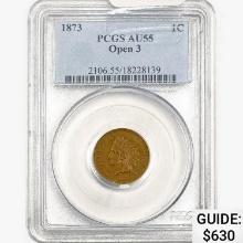 1873 Indian Head Cent PCGS AU55 OPEN 3
