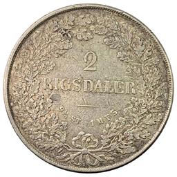 1855 Denmark Silver 2 Rigsdaler NEARLY UNCIRCULATED