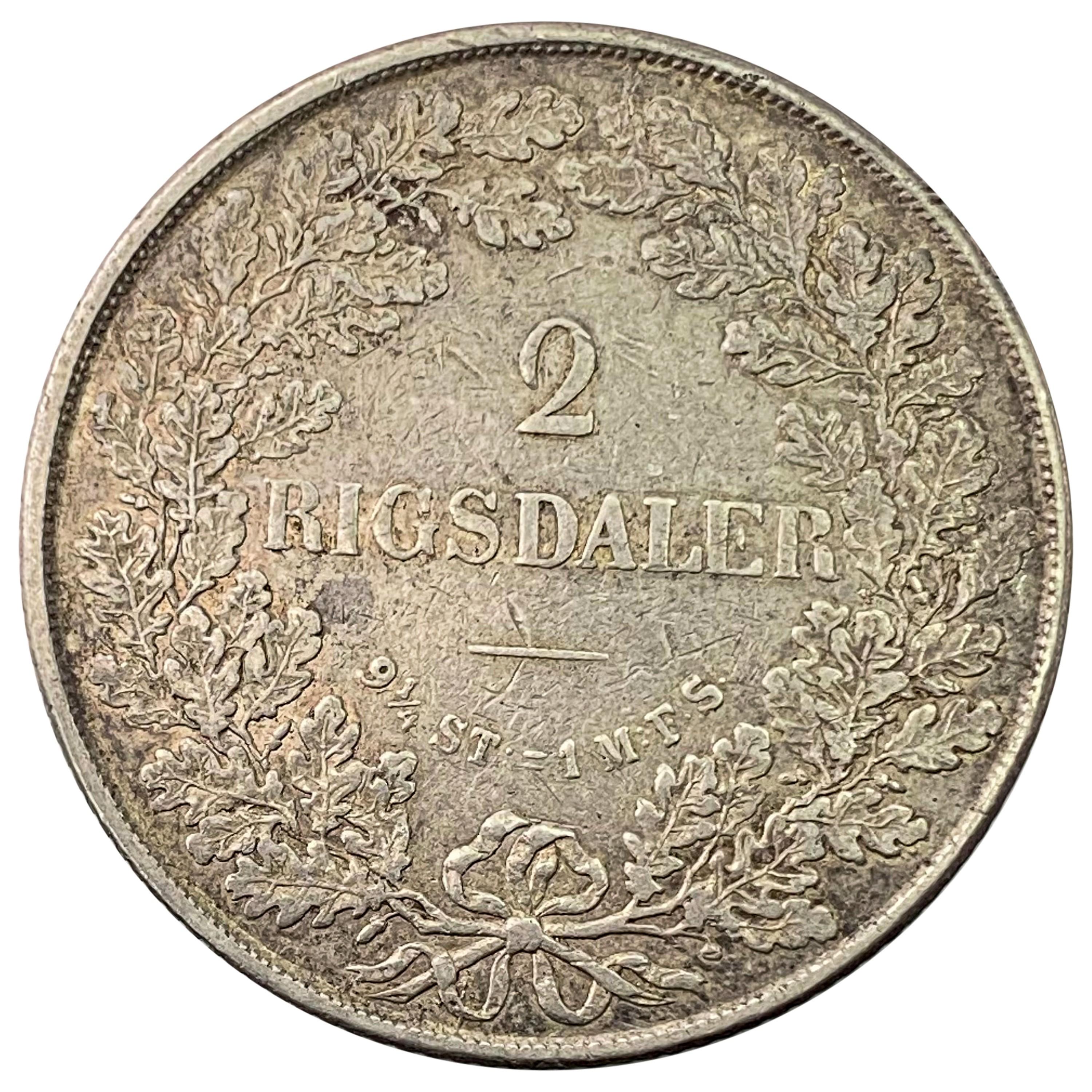 1855 Denmark Silver 2 Rigsdaler NEARLY UNCIRCULATED