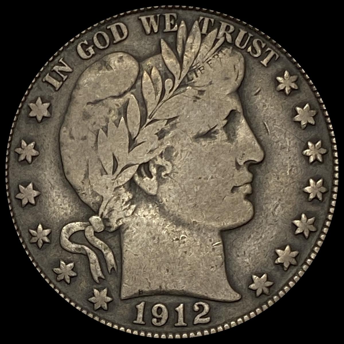 1912-S Silver Barber Half Dollar NICELY CIRCULATED