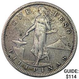 1908-S Philippines Silver Peso NEARLY UNCIRCULATED