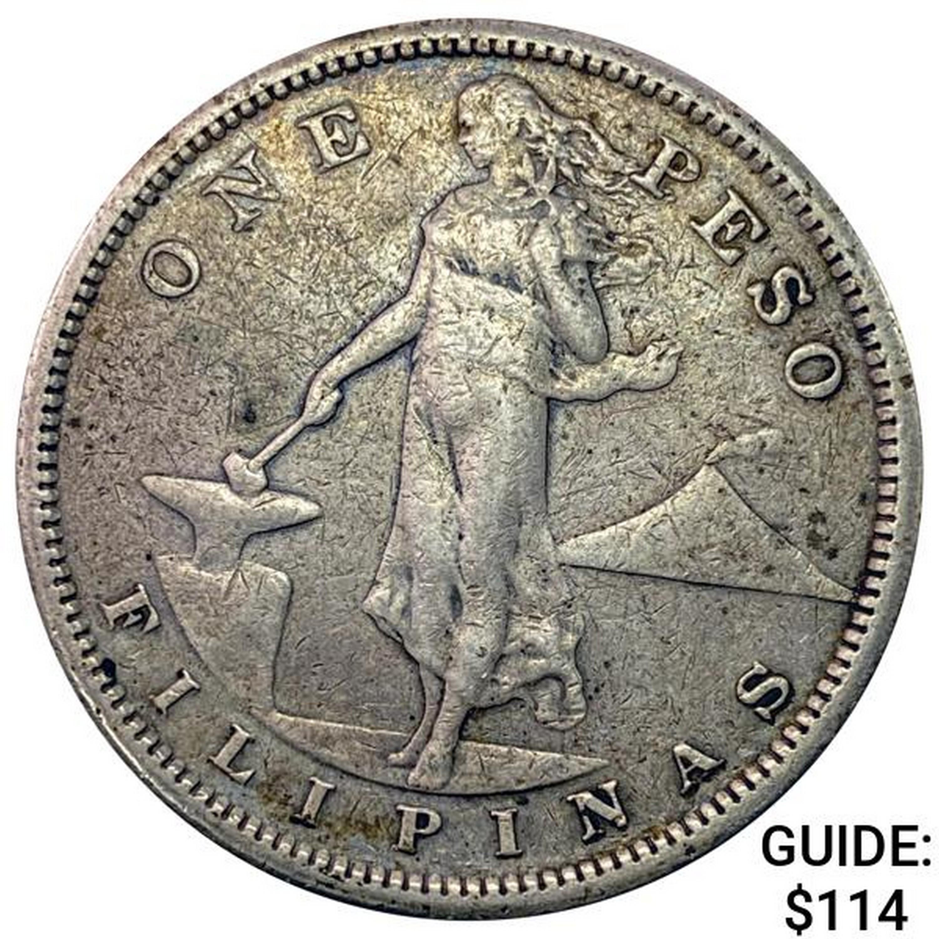 1908-S Philippines Silver Peso NEARLY UNCIRCULATED