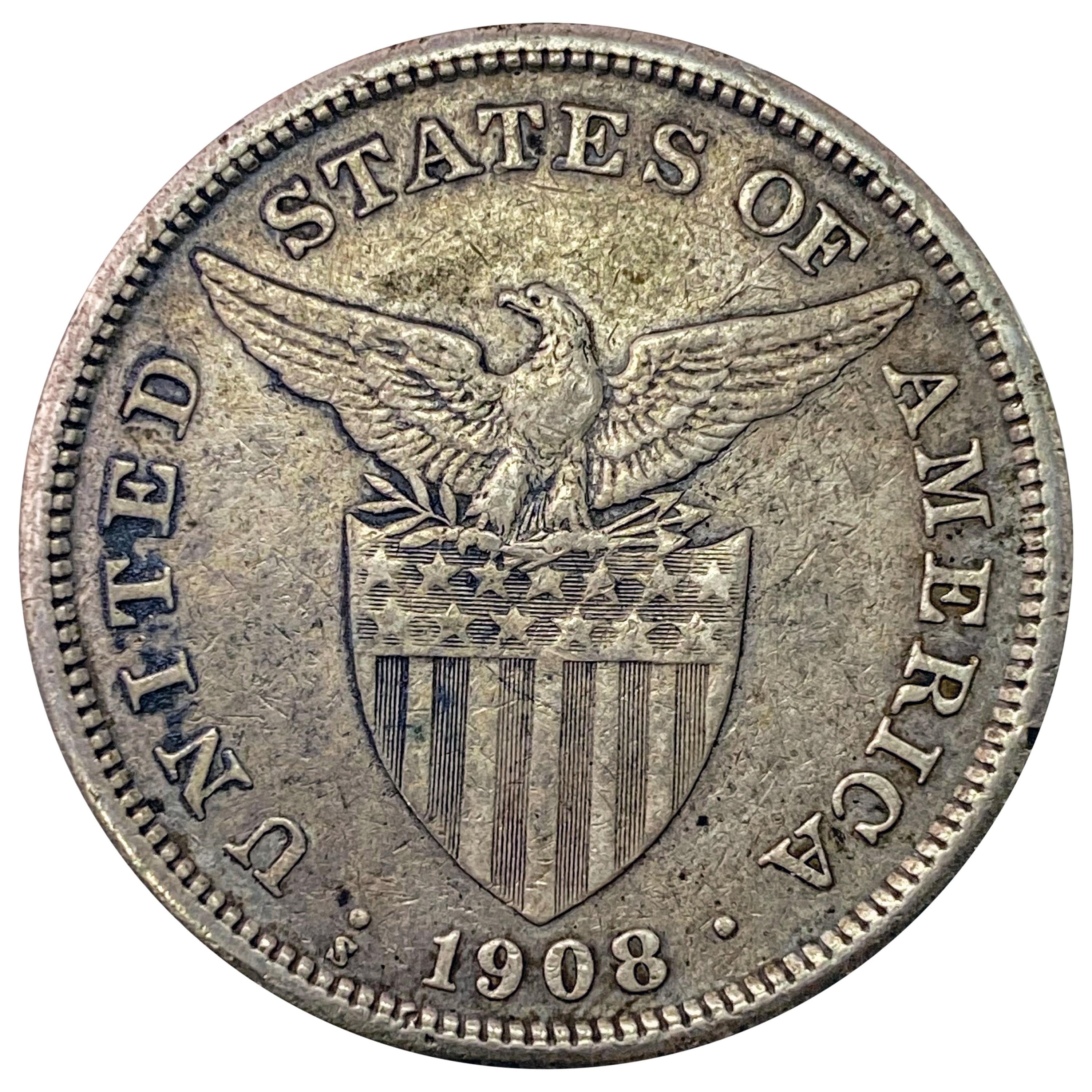 1908-S Philippines Silver Peso NEARLY UNCIRCULATED