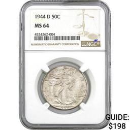 1944-D Walking Liberty Half Dollar NGC MS64