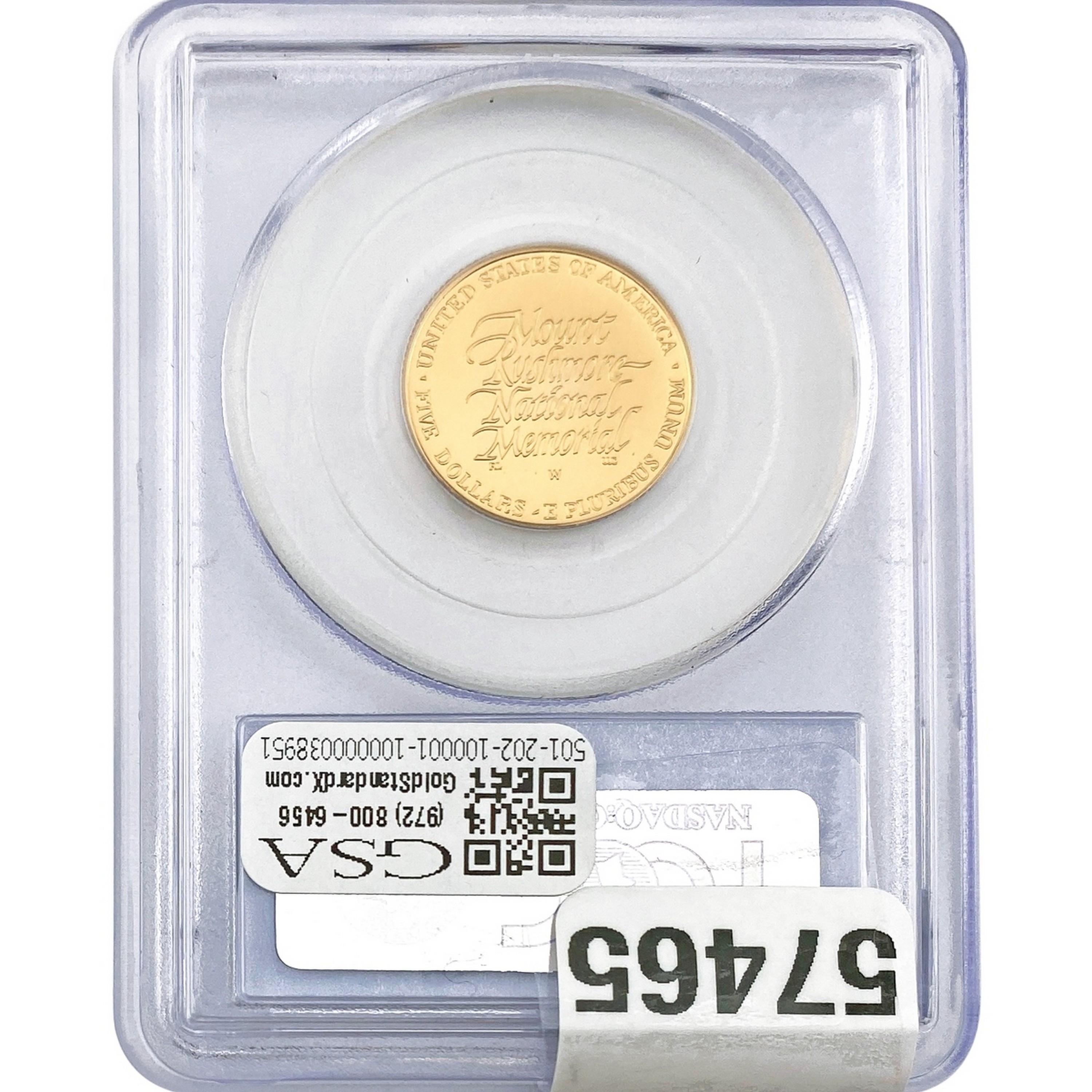 1991-W $5 Rushmore .2419oz AGW PCGS MS69