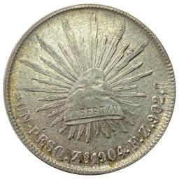 1904Zs FZ Mexico Silver Peso CHOICE AU