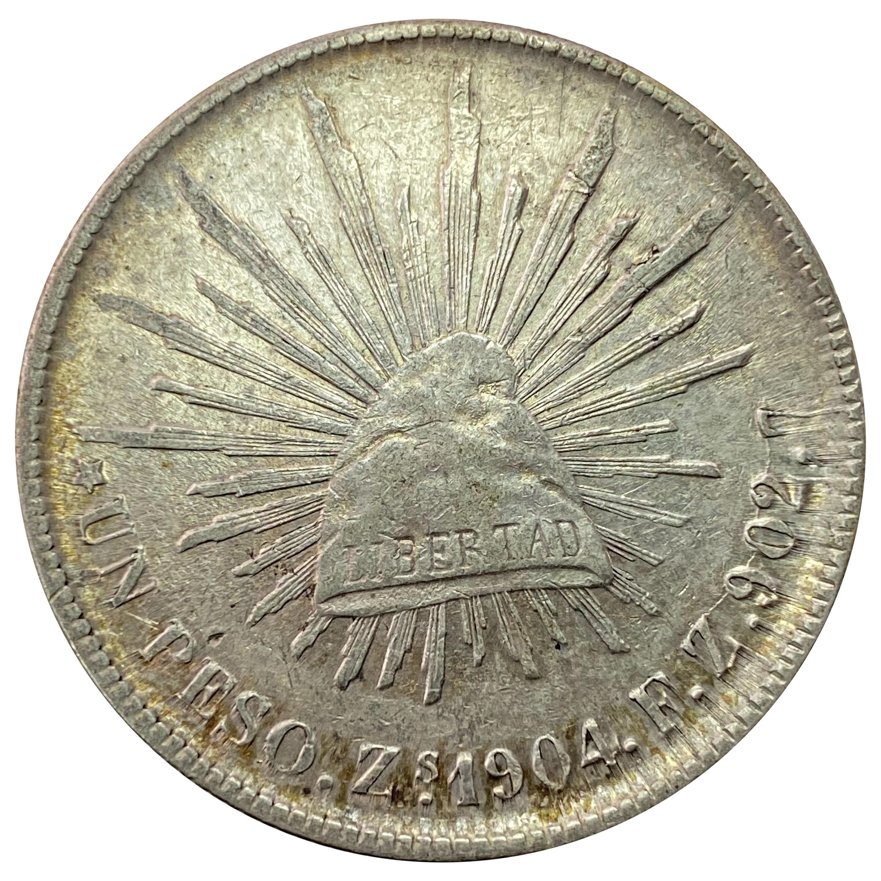1904Zs FZ Mexico Silver Peso CHOICE AU
