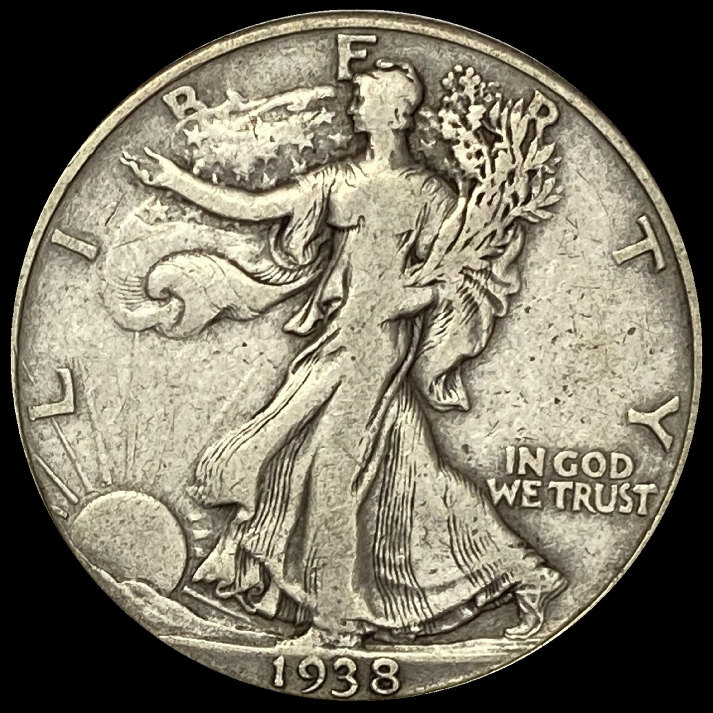1938-D Silver Half Dollar Walking Liberty LIGHTLY CIRCULATED