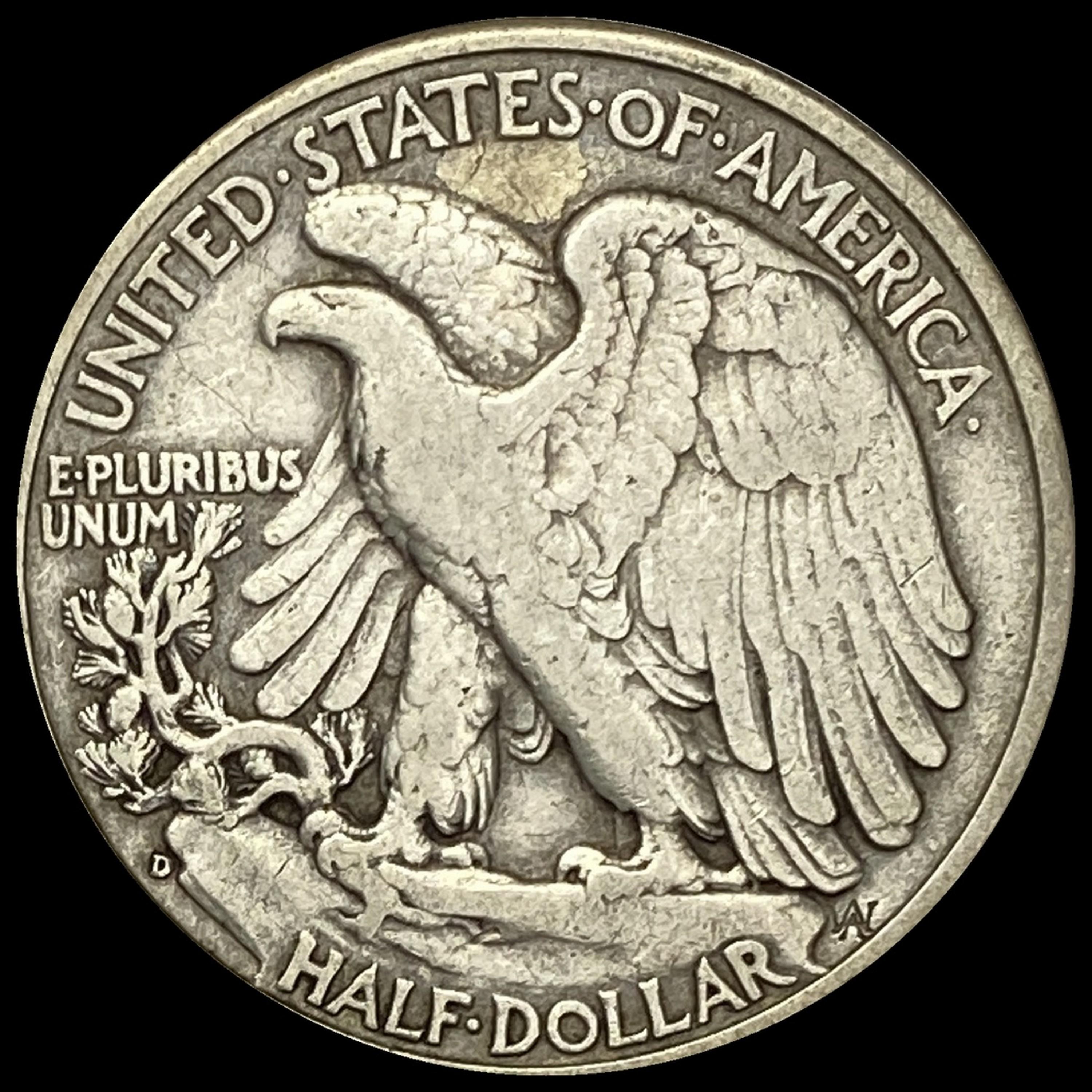 1938-D Silver Half Dollar Walking Liberty LIGHTLY CIRCULATED