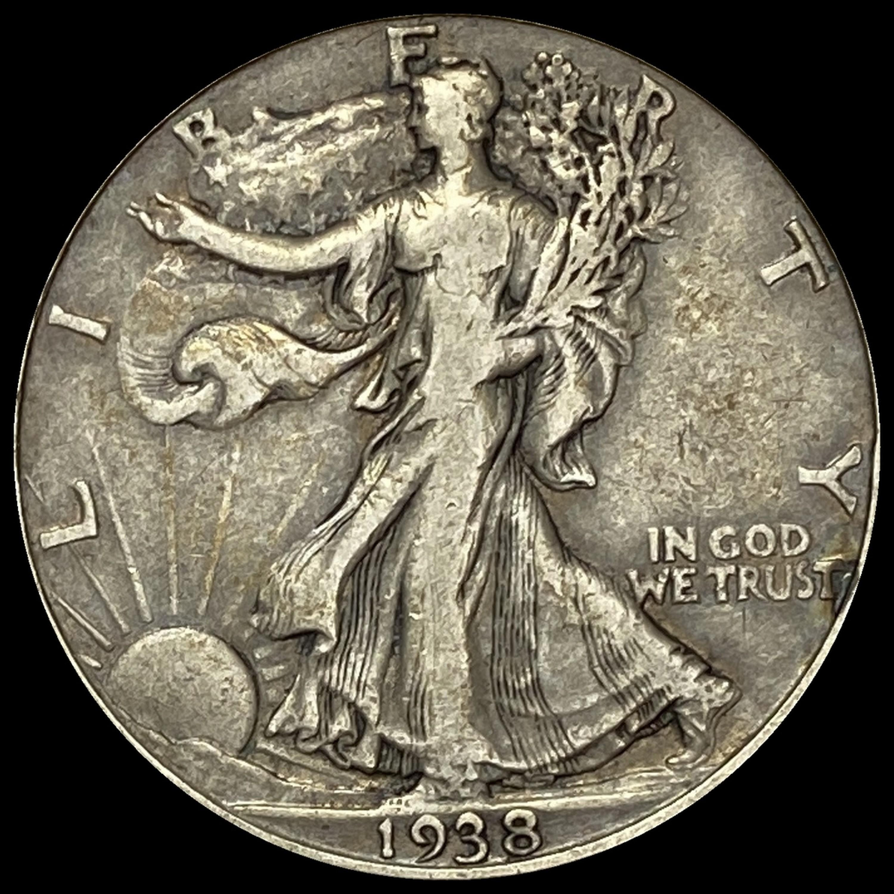 1938-D Silver Half Dollar Walking Liberty LIGHTLY CIRCULATED