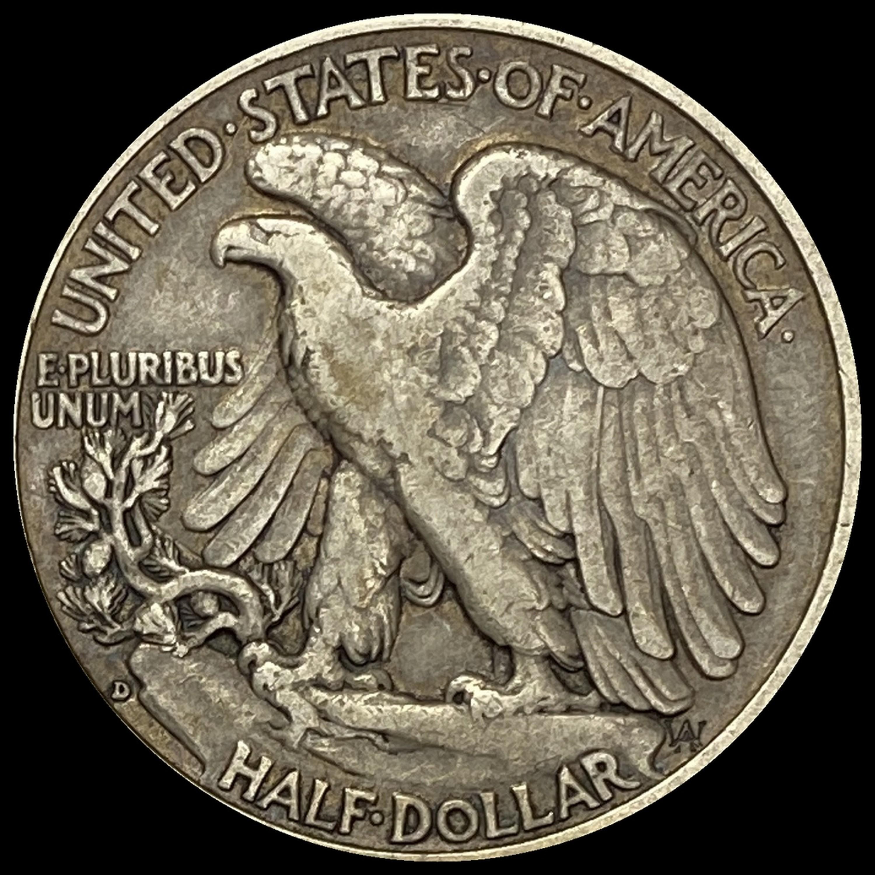 1938-D Silver Half Dollar Walking Liberty LIGHTLY CIRCULATED