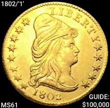1802/'1' $2.50 Gold Quarter Eagle UNCIRCULATED