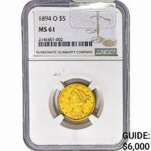 1894-O $5 Gold Half Eagle NGC MS61