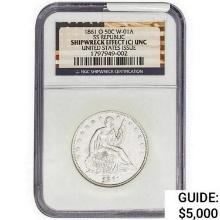1861-O Seated Liberty Half Dollar NGC UNCShipwreck W-01A