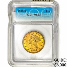 1907-S $10 Gold Eagle ICG MS63