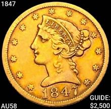 1847 $5 Gold Half Eagle CHOICE AU