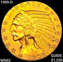1909-D $5 Gold Half Eagle CHOICE BU