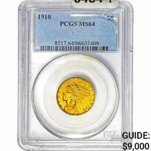 1910 $5 Gold Half Eagle PCGS MS64
