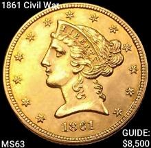 1861 Civil War $5 Gold Half Eagle CHOICE BU