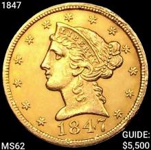 1847 $5 Gold Half Eagle UNCIRCULATED