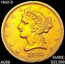 1842-D $5 Gold Half Eagle CHOICE AU