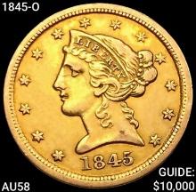 1845-O $5 Gold Half Eagle CHOICE AU