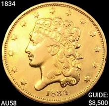 1834 $5 Gold Half Eagle CHOICE AU