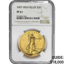 1907 $20 Gold Double Eagle NGC PF61 High Relief