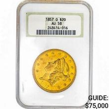 1857-O $20 Gold Double Eagle NGC AU58