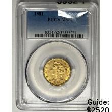 1881 $5 Gold Half Eagle PCGS MS62