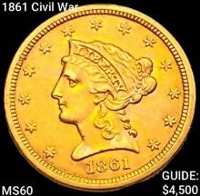 1861 Civil War $2.50 Gold Quarter Eagle UNCIRCULATED
