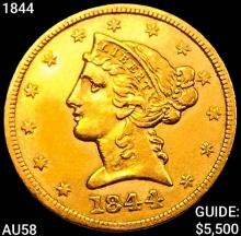 1844 $5 Gold Half Eagle CHOICE AU