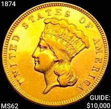 1874 $3 Gold Piece UNCIRCULATED