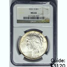 1922D Silver Peace Dollar NGC MS66