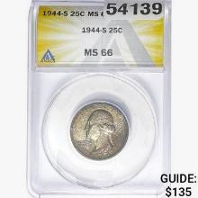 1944-S Washington Silver Quarter ANACS MS66