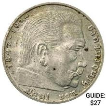 1938-E Germany Silver 2 Reichsmark UNCIRCULATED