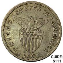 1907-S Philippines Silver Peso NEARLY UNCIRCULATED