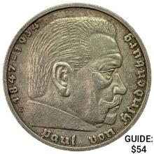 1936-E Germany Silver 5 Reichsmark UNCIRCULATED