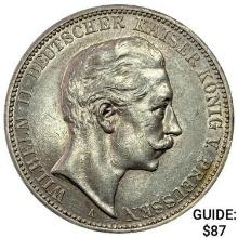1912-A Germany Silver 3 Mark CLOSELY UNCIRCULATED