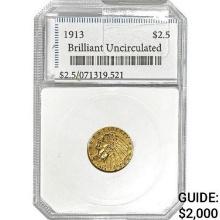 1913 $2.5 Indian Head Gold Quarter Eagle BU
