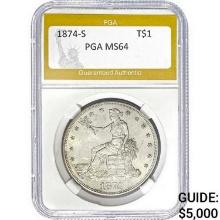 1874-S Trade Dollar PGA MS64 MS64