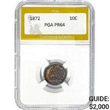 1872 Seated Liberty 10C PGA PR64