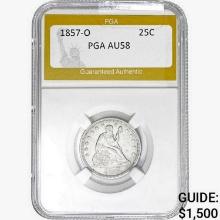 1857-O Seated Liberty Quarter PGA AU58