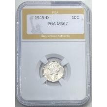 1945-D Mercury Dime PGA MS67