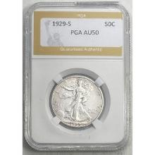 1929-S Walking Liberty Half Dollar PGA AU50